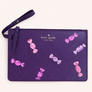 Kate Spade Purple Candy Print Leather Wristlet Pouch EUC
